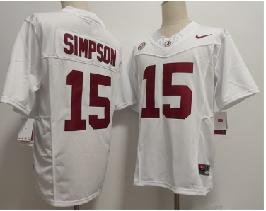 Men's Alabama Crimson Tide #15 Ty Simpson white F.U.S.E. Stitched Football Jersey Men's Alabama Crimson Tide #15 Ty Simpson white F.U.S.E. Stitched Football Jersey