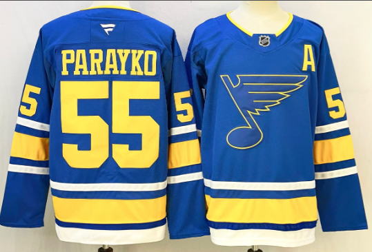 Men's St. Louis Blues #55 Colton Parayko Blue 2025 With A Patch Stitched Hockey Jersey Men's St. Louis Blues #55 Colton Parayko Blue 2025 With A Patch Stitched Hockey Jersey