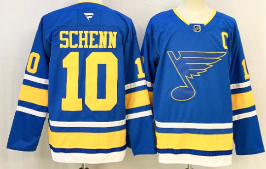 Men's St. Louis Blues #10 Brayden Schenn Blue 2025 With C Patch Stitched Hockey Jersey Men's St. Louis Blues #10 Brayden Schenn Blue 2025 With C Patch Stitched Hockey Jersey