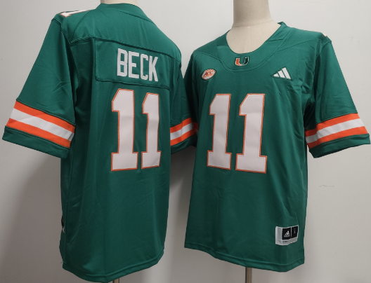 Men's Carson Beck Miami Hurricanes 2025 Jersey green Men's Carson Beck Miami Hurricanes 2025 Jersey green