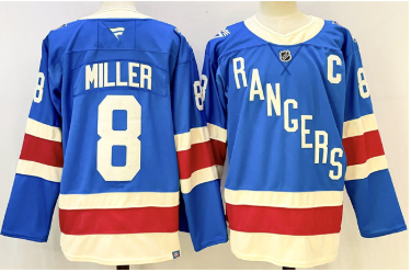 Men's New York Rangers #8 JT Miller Blue 2025 With C Patch Stitched Hockey Jersey Men's New York Rangers #8 JT Miller Blue 2025 With C Patch Stitched Hockey Jersey