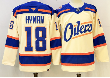 Men's Edmonton Oilers #18 Zach Hyman Light Beige 2025 Alternate Stitched Hockey Jersey Men's Edmonton Oilers #18 Zach Hyman Light Beige 2025 Alternate Stitched Hockey Jersey