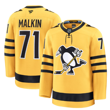 Men's Pittsburgh Penguins #71 Evgeni Malkin Gold 2025 Alternate Stitched Hockey Jersey Men's Pittsburgh Penguins #71 Evgeni Malkin Gold 2025 Alternate Stitched Hockey Jersey