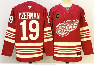Men's Detroit Red Wings #19 Steve Yzerman Red 2025-26 With C Patch Centennial Premium Stitched Hockey Jersey Men's Detroit Red Wings #19 Steve Yzerman Red 2025-26 With C Patch Centennial Premium Stitched Hockey Jersey