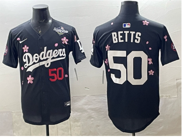 Men's Los Angeles Dodgers #50 Mookie Betts Black 2025 World Series Patch Tokyo Series Limited Stitched Baseball Jersey Men's Los Angeles Dodgers #50 Mookie Betts Black 2025 World Series Patch Tokyo Series Limited Stitched Baseball Jersey