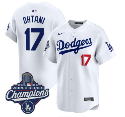 Men's Los Angeles Dodgers #17 Shohei Ohtani White 2025 Champions Stitched Baseball Jersey Men's Los Angeles Dodgers #17 Shohei Ohtani White 2025 Champions Stitched Baseball Jersey