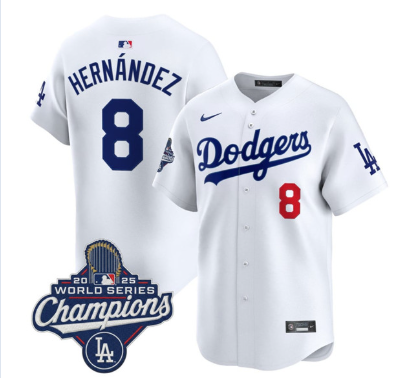 Men's Los Angeles Dodgers #8 Enrique Hernandez White 2025 Champions Stitched Baseball Jersey Men's Los Angeles Dodgers #8 Enrique Hernandez White 2025 Champions Stitched Baseball Jersey