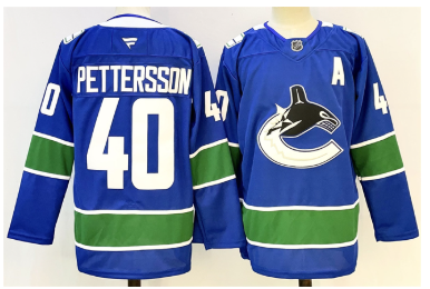 Men's Vancouver Canucks #40 Elias Pettersson Royal 2024-25 With A Patch Home Stitched Hockey Jersey Men's Vancouver Canucks #40 Elias Pettersson Royal 2024-25 With A Patch Home Stitched Hockey Jersey
