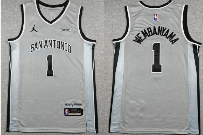 Men's San Antonio Spurs #1 Victor Wembanyama Gray Stitched Basketball Jersey Men's San Antonio Spurs #1 Victor Wembanyama Gray Stitched Basketball Jersey
