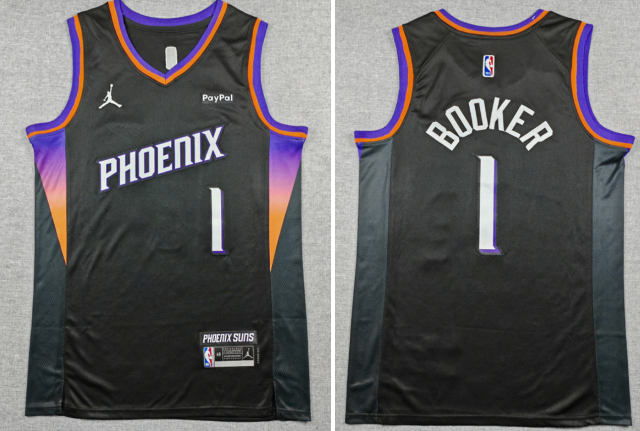 Men's Phoenix Suns #1 Devin Booker Black 2025 Statement Edition Stitched Basketball Jersey Men's Phoenix Suns #1 Devin Booker Black 2025 Statement Edition Stitched Basketball Jersey