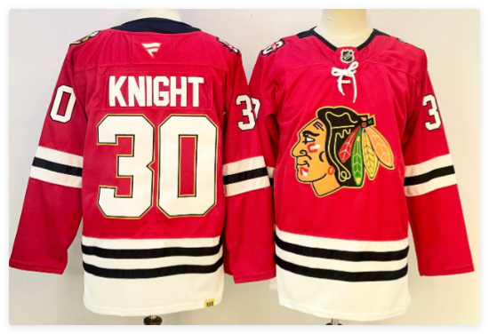 Men's Chicago Blackhawks Spencer Knight Fanatics Red Centennial Breakaway stitched Jersey