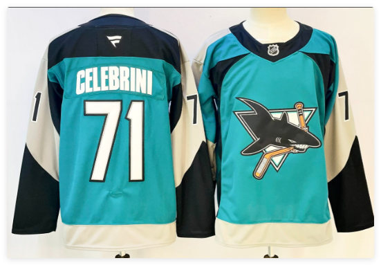 Men's San Jose Sharks #71 Macklin Celebrini Teal 2025 Alternate Stitched Hockey Jersey