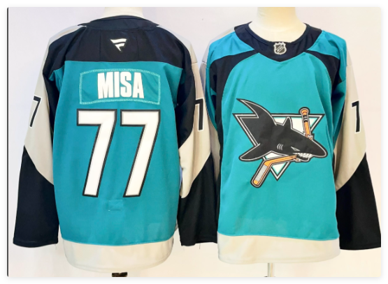 Men's San Jose Sharks #77 Michael Misa Teal 2025 Alternate Stitched Hockey Jersey