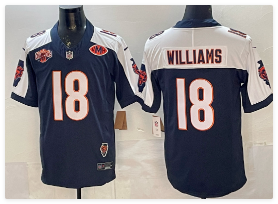 Men's Chicago Bears #18 Caleb Williams Navy White F.U.S.E. 2025 NFC North Division Champions & VMH Patch Vapor Untouchable Limited Stitched Football Jersey