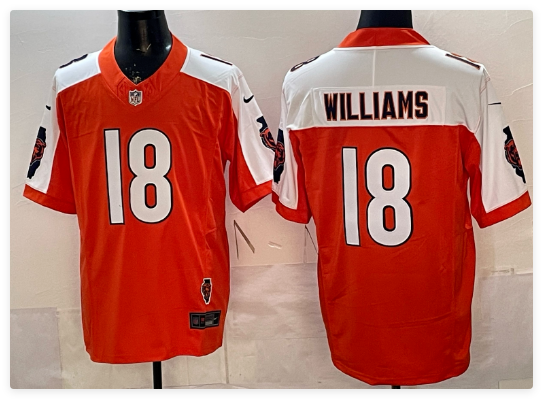 Men's Chicago Bears #18 Caleb Williams Orange White F.U.S.E. 2025 NFC North Champions & VMH Patch Vapor Untouchable Limited Stitched Football Jersey