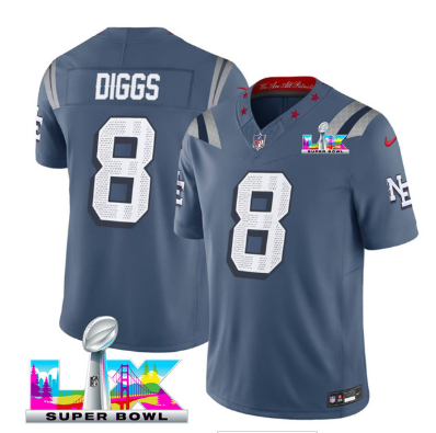 Men's New England Patriots #8 Stefon Diggs Storm Blue 2025 F.U.S.E. Super Bowl  “Rivalries” Vapor Limited Football Stitched Jersey