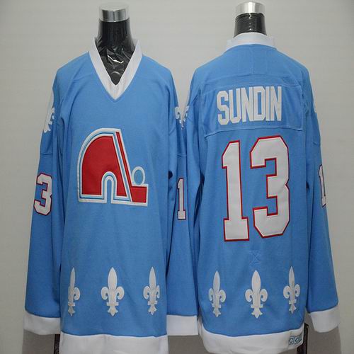Quebec Nordiques 13 Mast Sundin CCM blue men nhl ice hockey  jerseys