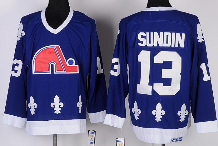Quebec Nordiques 13 Sundin Blue men nhl ice hockey  jerseys