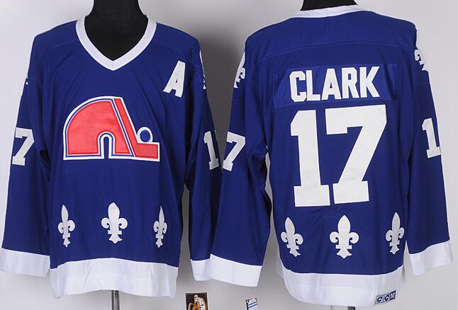 Quebec Nordiques 17 Wendel Clark Blue men nhl ice hockey  jerseys