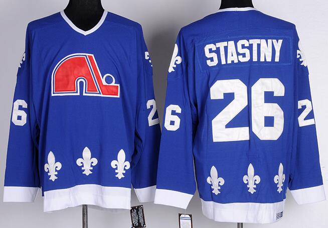 Quebec Nordiques 26 Peter Stastny Blue men nhl ice hockey  jerseys