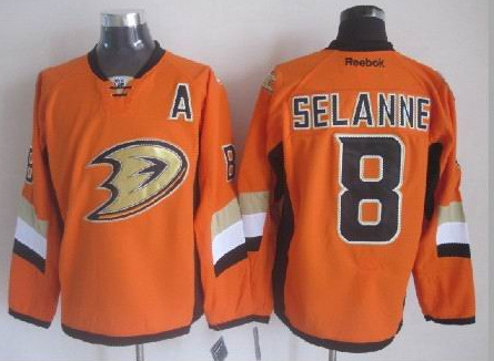 Reebok Anaheim Ducks SELANNE 8 orange men ice hockey nhl jerseys