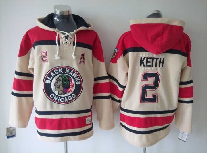 Reebok Chicago Blackhawks Duncan Keith #2 beige red Ice hockey Hooded Sweatshirt