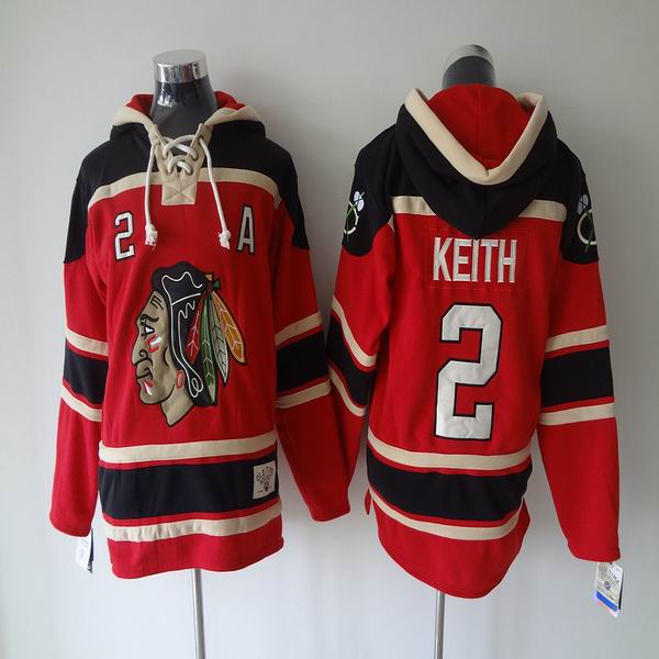Reebok Chicago Blackhawks Duncan Keith #2 black red Ice hockey Hooded Sweatshirt