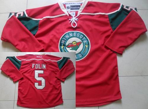 Reebok Minnesota Wild 5 Christian Folin red nhl ice hockey  jerseys