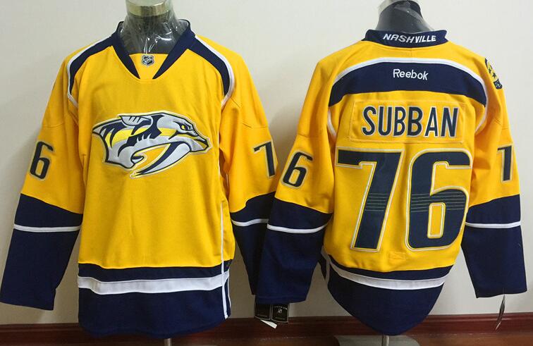 Reebok Nashville Predators 76 P.K. Subban Yellow nhl ice hockey  jerseys