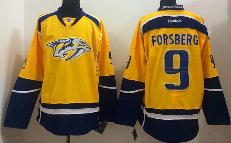 Reebok Nashville Predators 9 Filip Forsberg Yellow nhl ice hockey  jerseys