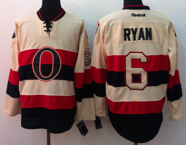 Reebok Ottawa Senators 6 Bobby Ryan Cream men nhl ice hockey  jerseys