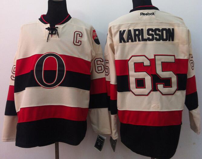 Reebok Ottawa Senators 65 Erik Karlsson Cream men nhl ice hockey  jerseys