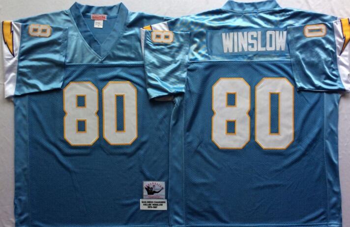 San Diego Chargers Blue 80 Kellen Winslow men Throwback White NFL football Jersey
