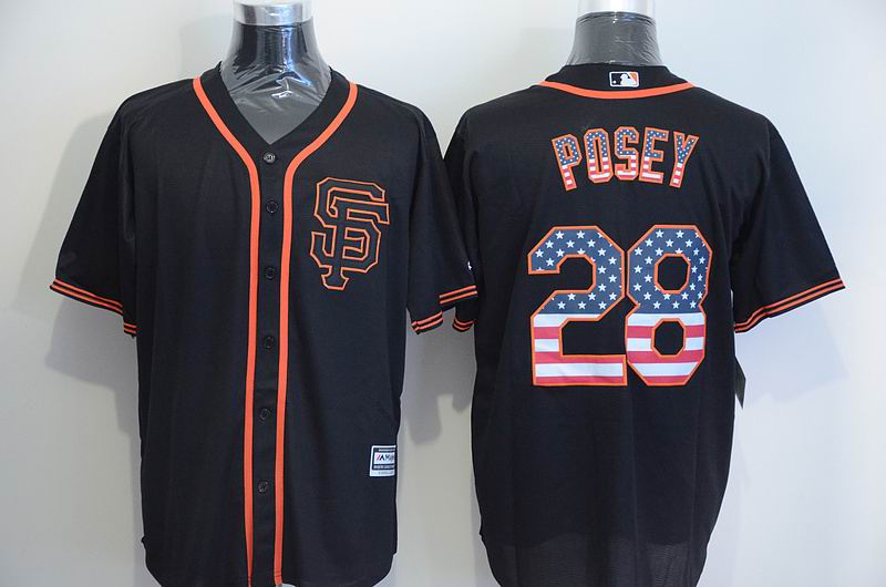 San Francisco Giants 28 Buster Posey black usa flag majestic mlb baseball jerseys