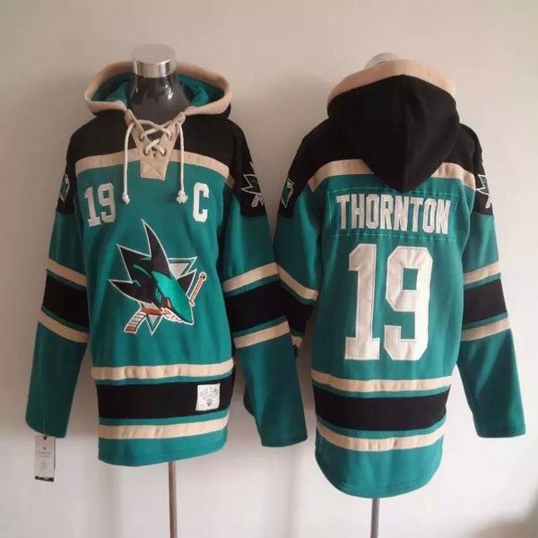 San Jose Sharks Joe Thornton #19 black green C patch NHL hooded sweatshirt