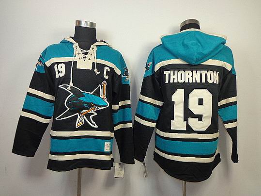 San Jose Sharks Joe Thornton 19 Green black NHL hooded sweatshirt