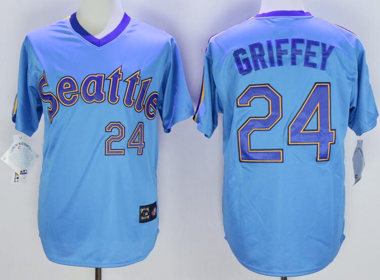 Seattle Mariners 24 Ken Griffey Blue men mlb baseball jersey