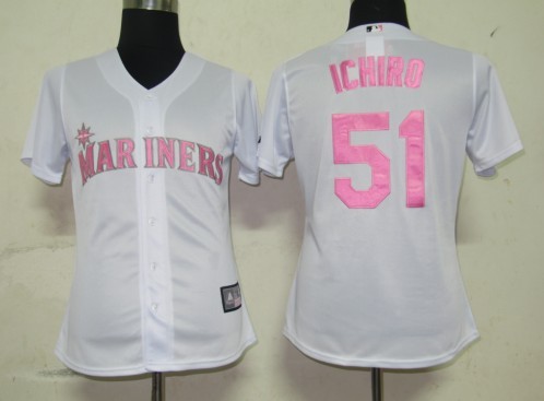 Seattle Mariners 51 Ichiro White MLB Women Jerseys