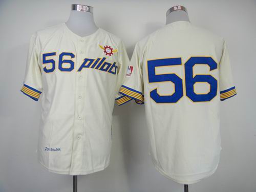 Seattle Pilots 56 Jim Bouton  Throwback cream 1969 men baseball mlb jerseys