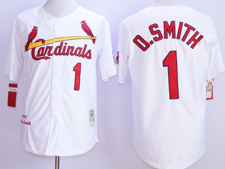 St. Louis Cardinals 1 Ozzie Smith 1992 throwback white mlb baseball jersey