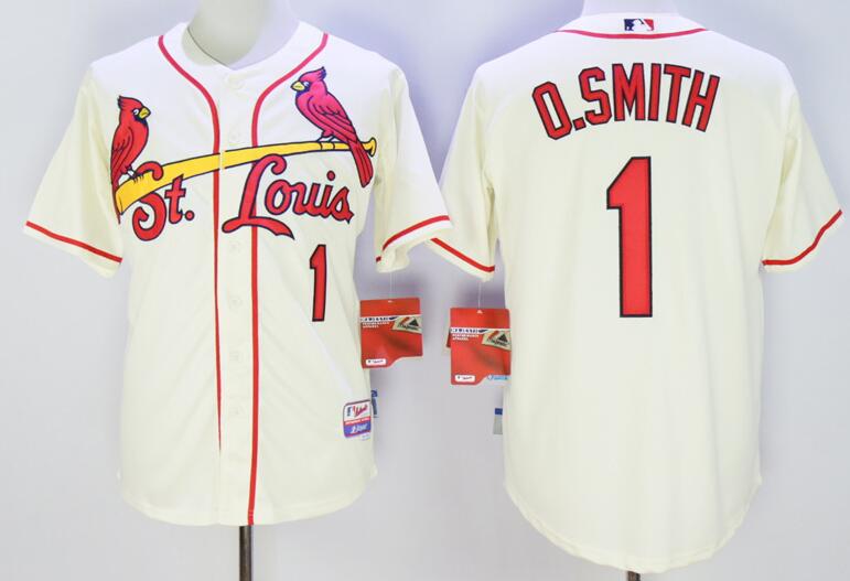 St. Louis Cardinals 1 Ozzie Smith beige white mlb baseball jersey