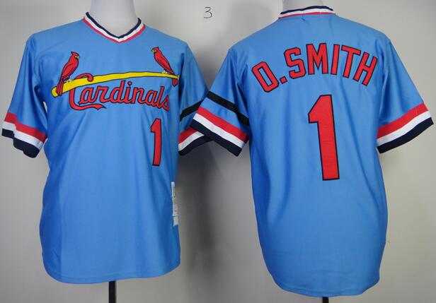 St. Louis Cardinals 1 Ozzie Smith throwback blue men baseball mlb jersey