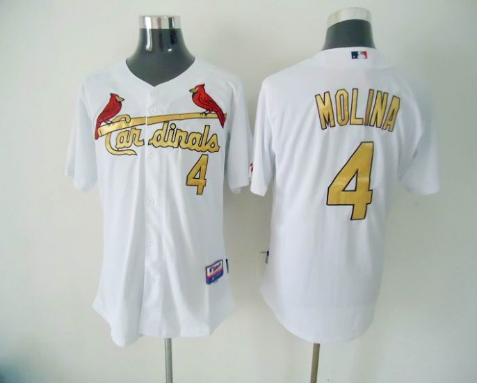St. Louis Cardinals 4 Yadier Molina White MLB Jersey(Golden Letter)