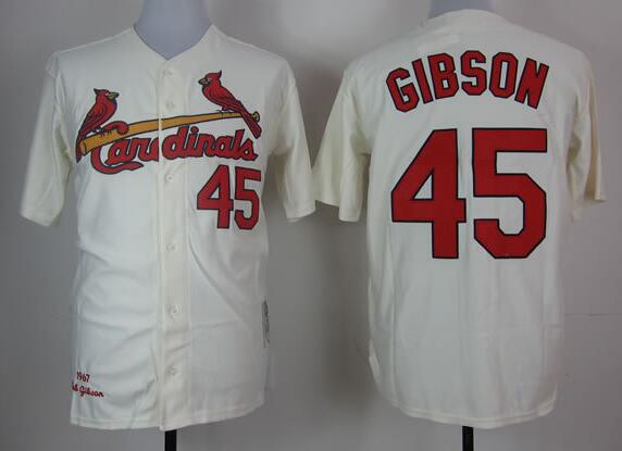 St. Louis Cardinals 45 Bob Gibson beige Throwback mlb jerseys