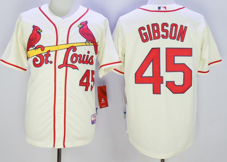 St. Louis Cardinals 45 Bob Gibson beige men baseball mlb jerseys