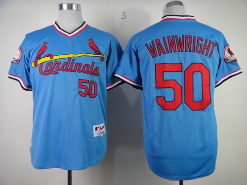 St. Louis Cardinals 50 Adam Wainwright throwback blue MLB Jerseys