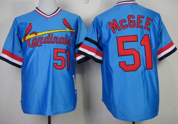 St. Louis Cardinals 51 Willie McGee blue throwback baseball jerseys
