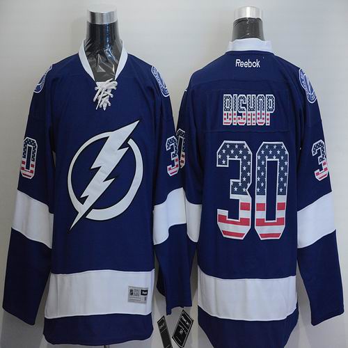 Tampa Bay Lightning 30 Bishop dark blue usa flag men nhl ice hockey  jerseys