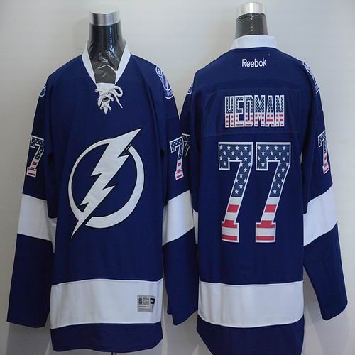 Tampa Bay Lightning 77 Victor Hedman dark blue USA flag men nhl ice hockey  jerseys
