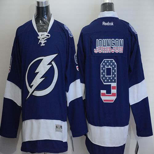 Tampa Bay Lightning 9 Tyler Johnson blue usa flag men nhl ice hockey  jerseys